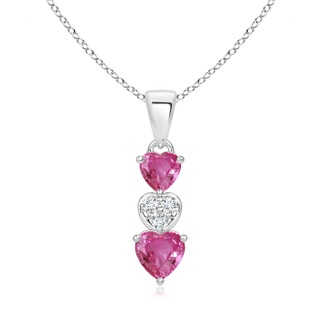 5mm AAAA Dangling Pink Sapphire and Diamond Triple Heart Pendant in White Gold