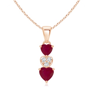 5mm A Dangling Ruby and Diamond Triple Heart Pendant in Rose Gold