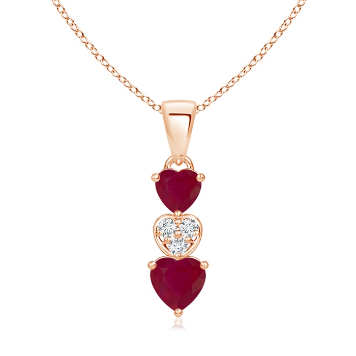 5mm A Dangling Ruby and Diamond Triple Heart Pendant in Rose Gold 