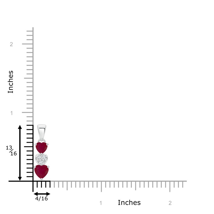 5mm A Dangling Ruby and Diamond Triple Heart Pendant in White Gold product image