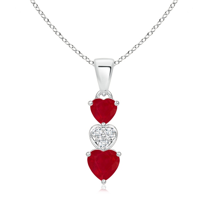 5mm AA Dangling Ruby and Diamond Triple Heart Pendant in P950 Platinum 