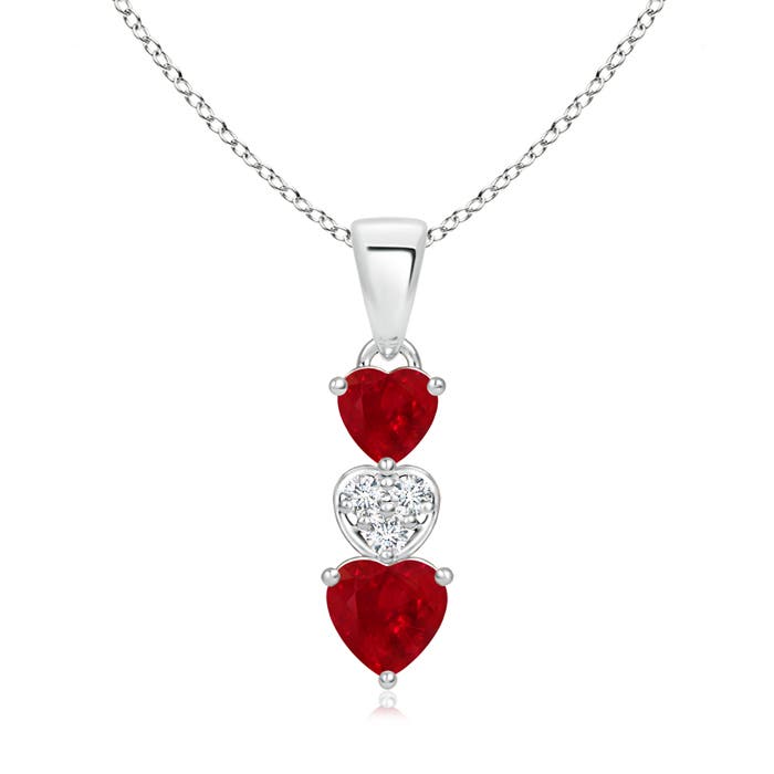5mm AAA Dangling Ruby and Diamond Triple Heart Pendant in P950 Platinum