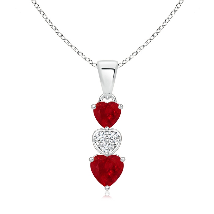 5mm AAA Dangling Ruby and Diamond Triple Heart Pendant in P950 Platinum 