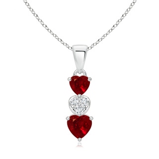 5mm AAAA Dangling Ruby and Diamond Triple Heart Pendant in P950 Platinum