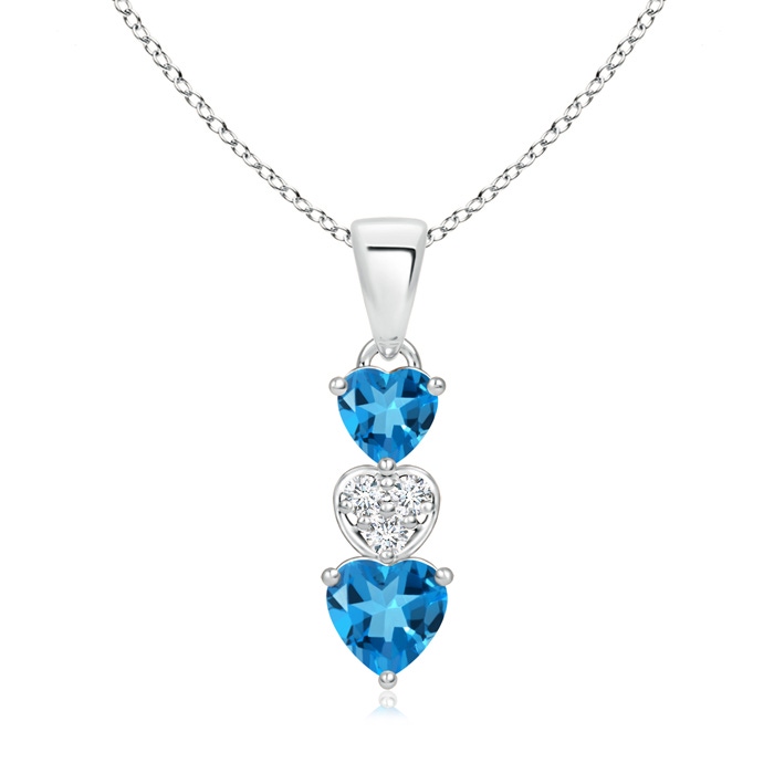 5mm AAAA Dangling Swiss Blue Topaz and Diamond Triple Heart Pendant in P950 Platinum