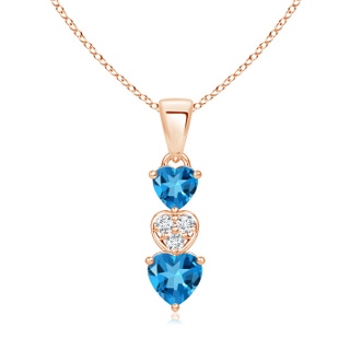 5mm AAAA Dangling Swiss Blue Topaz and Diamond Triple Heart Pendant in Rose Gold