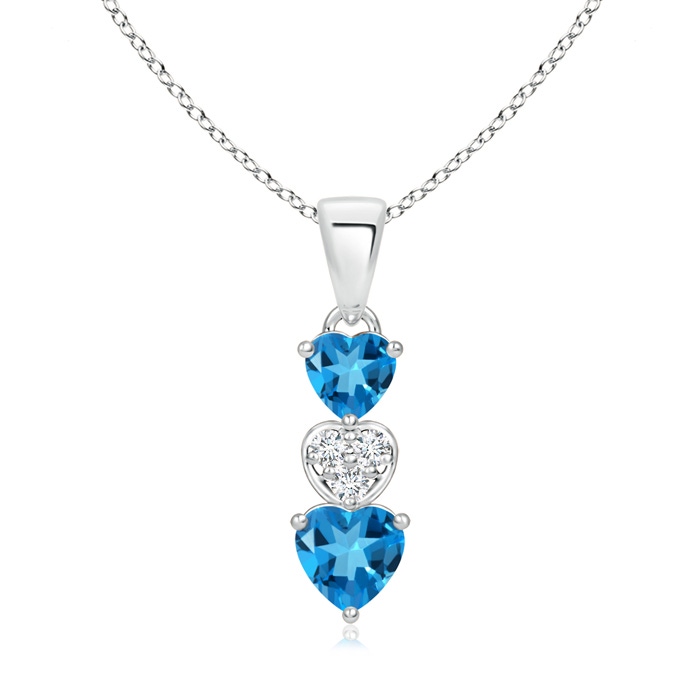 5mm AAAA Dangling Swiss Blue Topaz and Diamond Triple Heart Pendant in S999 Silver 