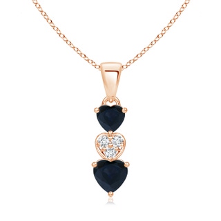 5mm A Dangling Blue Sapphire and Diamond Triple Heart Pendant in Rose Gold