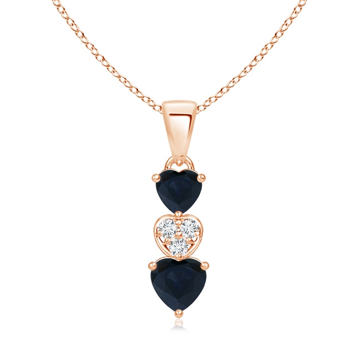 5mm A Dangling Blue Sapphire and Diamond Triple Heart Pendant in Rose Gold 