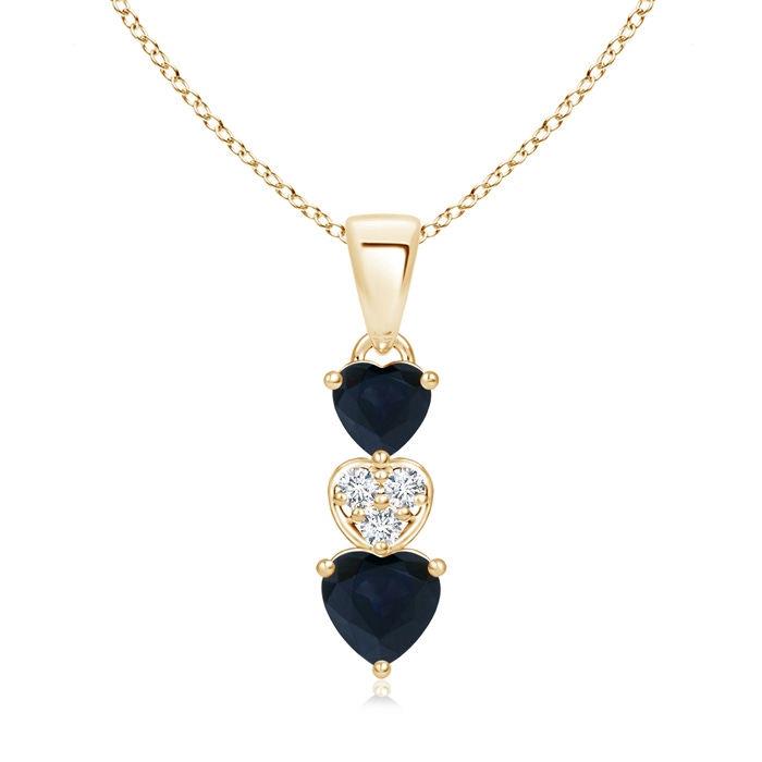 5mm A Dangling Blue Sapphire and Diamond Triple Heart Pendant in Yellow Gold 