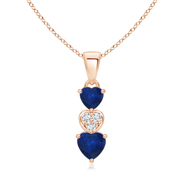 5mm AA Dangling Blue Sapphire and Diamond Triple Heart Pendant in Rose Gold 