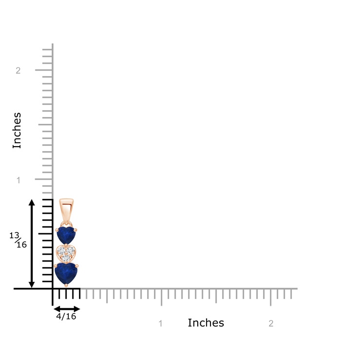 5mm AA Dangling Blue Sapphire and Diamond Triple Heart Pendant in Rose Gold product image
