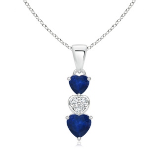 5mm AA Dangling Blue Sapphire and Diamond Triple Heart Pendant in S999 Silver