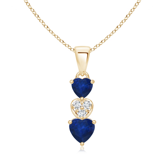 5mm AA Dangling Blue Sapphire and Diamond Triple Heart Pendant in Yellow Gold 