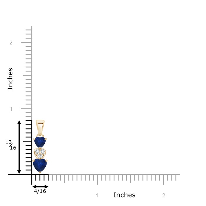 5mm AA Dangling Blue Sapphire and Diamond Triple Heart Pendant in Yellow Gold product image
