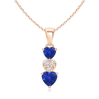 5mm AAA Dangling Blue Sapphire and Diamond Triple Heart Pendant in Rose Gold