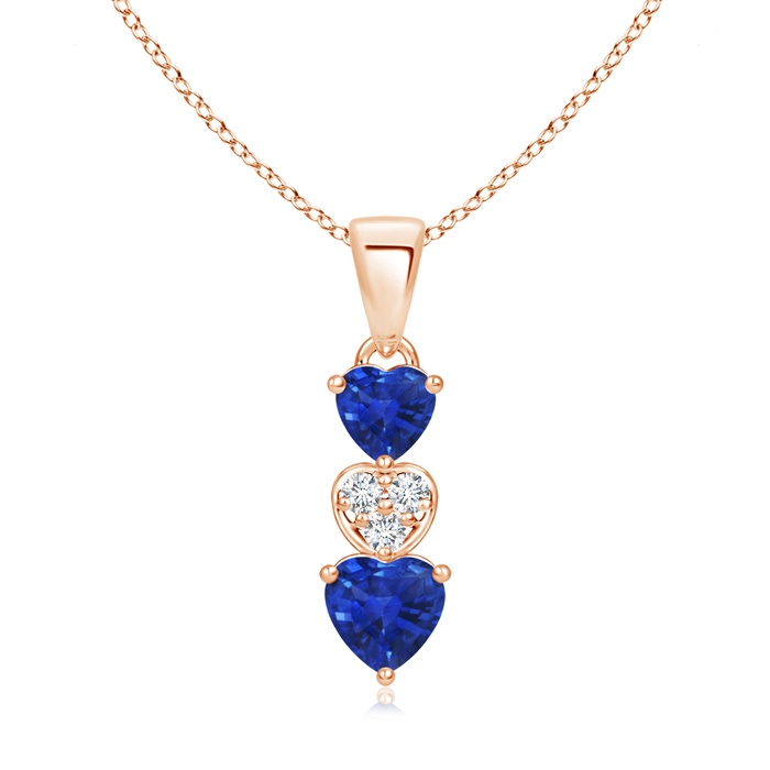 5mm AAA Dangling Blue Sapphire and Diamond Triple Heart Pendant in Rose Gold 