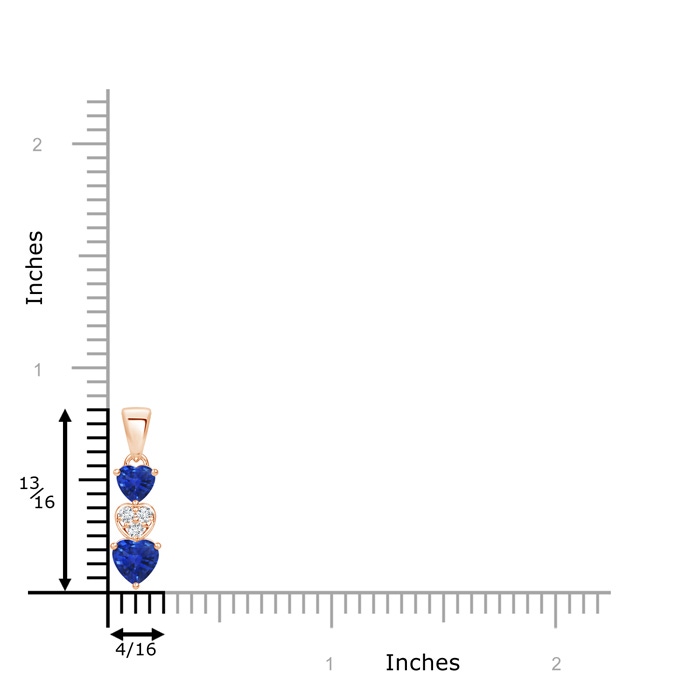 5mm AAA Dangling Blue Sapphire and Diamond Triple Heart Pendant in Rose Gold product image