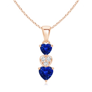 5mm AAAA Dangling Blue Sapphire and Diamond Triple Heart Pendant in 9K Rose Gold