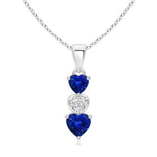 5mm AAAA Dangling Blue Sapphire and Diamond Triple Heart Pendant in 9K White Gold