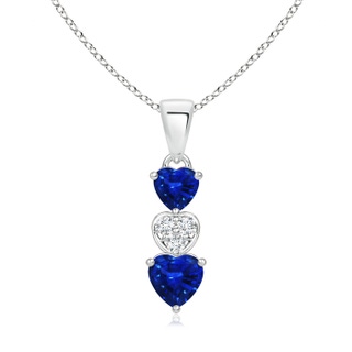 5mm AAAA Dangling Blue Sapphire and Diamond Triple Heart Pendant in P950 Platinum