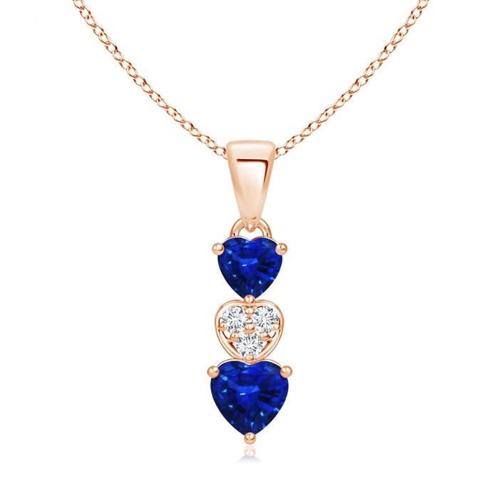 5mm AAAA Dangling Blue Sapphire and Diamond Triple Heart Pendant in Rose Gold