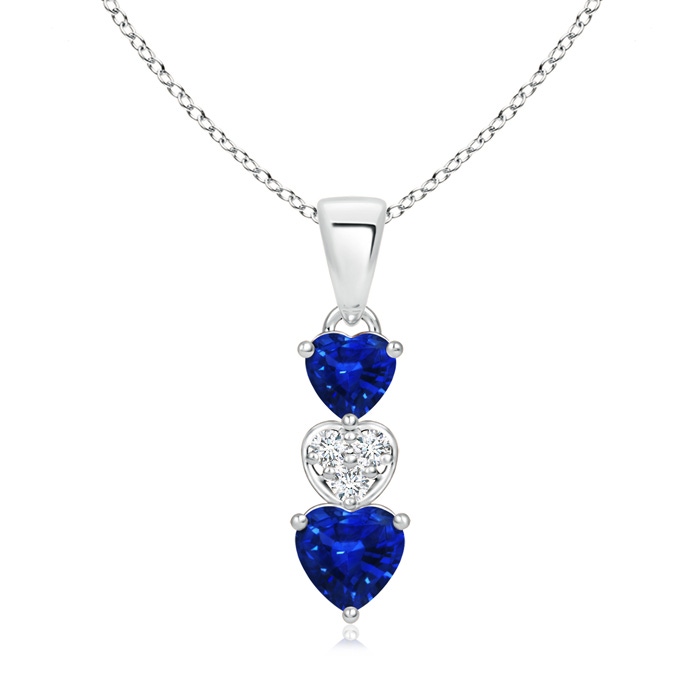 5mm AAAA Dangling Blue Sapphire and Diamond Triple Heart Pendant in S999 Silver