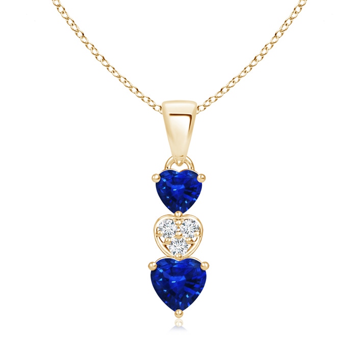 5mm AAAA Dangling Blue Sapphire and Diamond Triple Heart Pendant in Yellow Gold