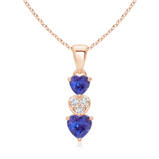 5mm AAAA Dangling Tanzanite and Diamond Triple Heart Pendant in Rose Gold