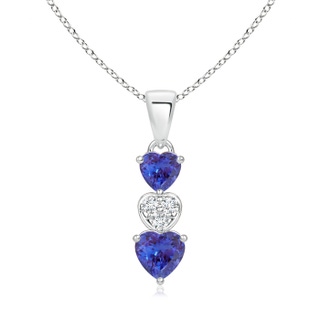 5mm AAAA Dangling Tanzanite and Diamond Triple Heart Pendant in White Gold