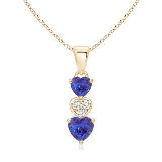 5mm AAAA Dangling Tanzanite and Diamond Triple Heart Pendant in Yellow Gold