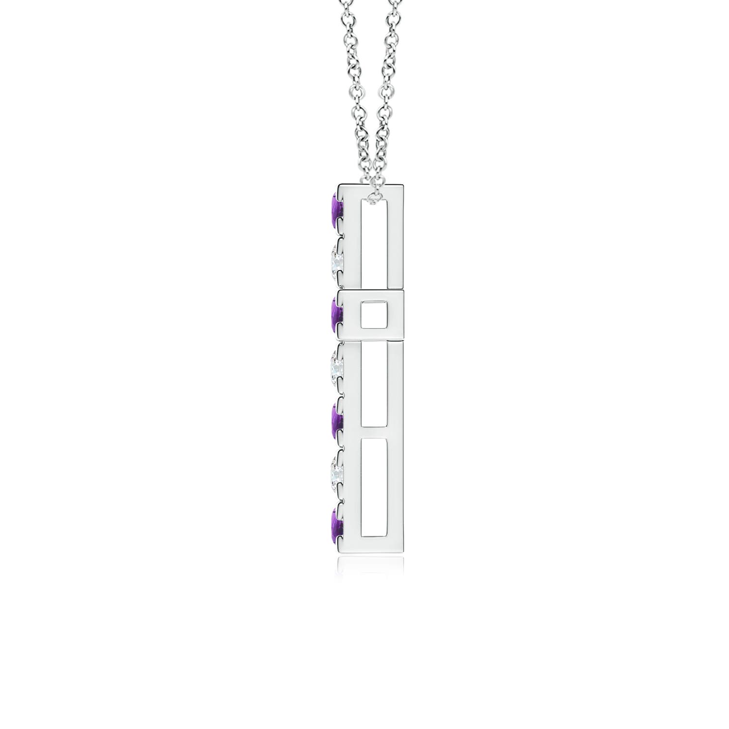2.5mm AAA Flat Prong-Set Amethyst and Diamond Cross Pendant in White Gold
