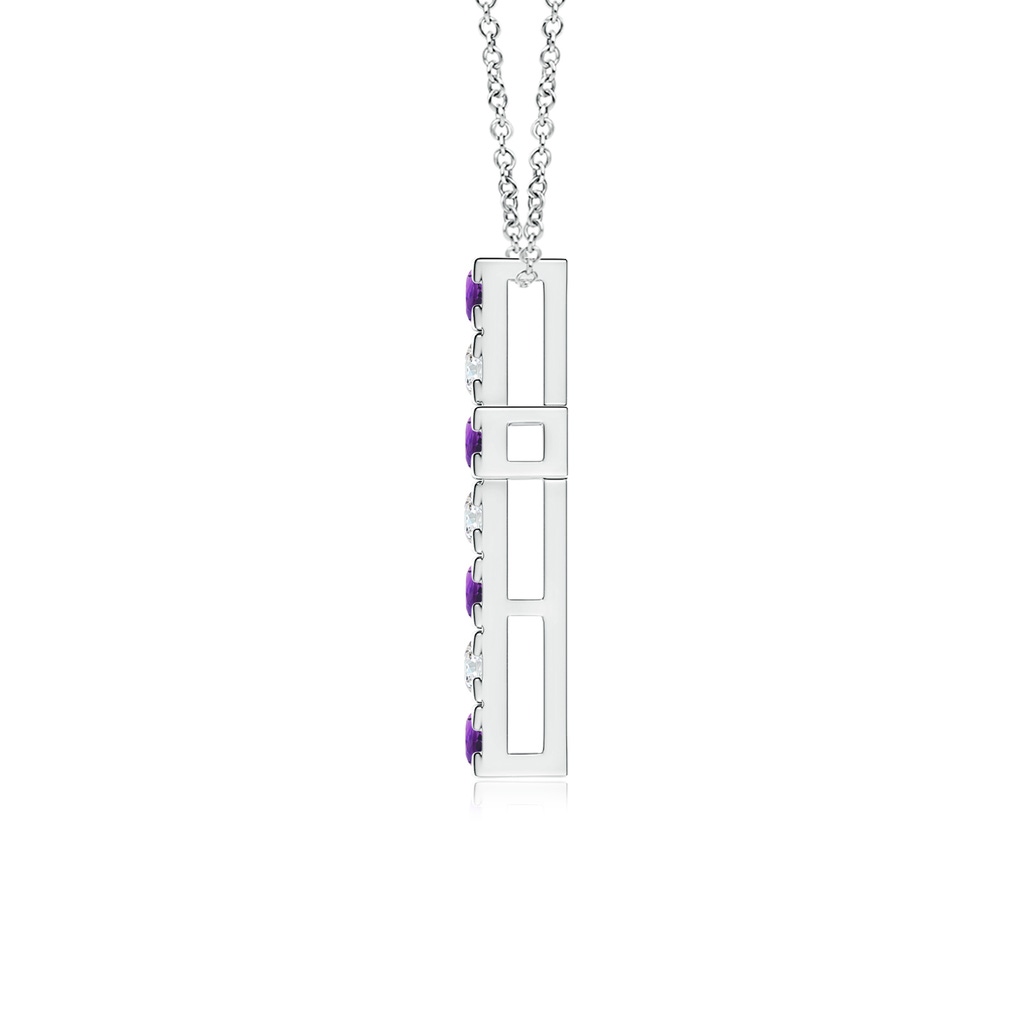 2.5mm AAAA Flat Prong-Set Amethyst and Diamond Cross Pendant in White Gold - side 199