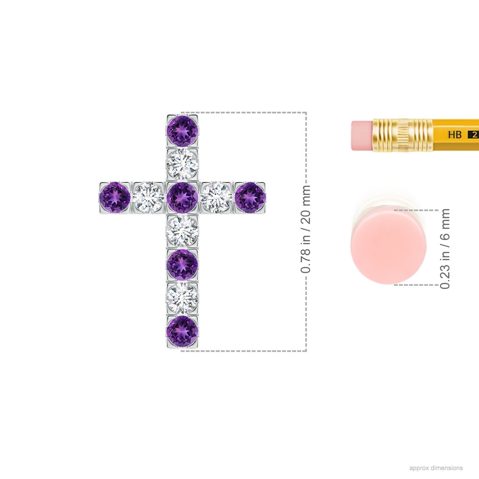 2.5mm AAAA Flat Prong-Set Amethyst and Diamond Cross Pendant in White Gold ruler