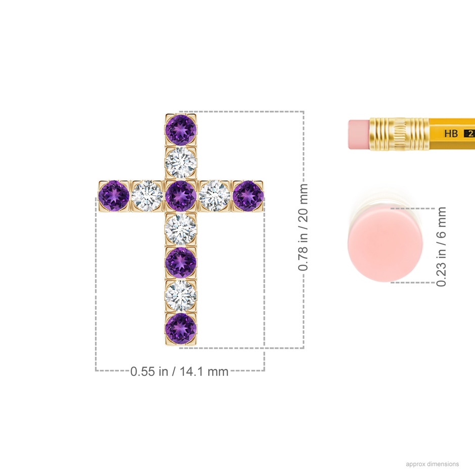 2.5mm AAAA Flat Prong-Set Amethyst and Diamond Cross Pendant in Yellow Gold ruler