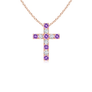 2mm A Flat Prong-Set Amethyst and Diamond Cross Pendant in Rose Gold