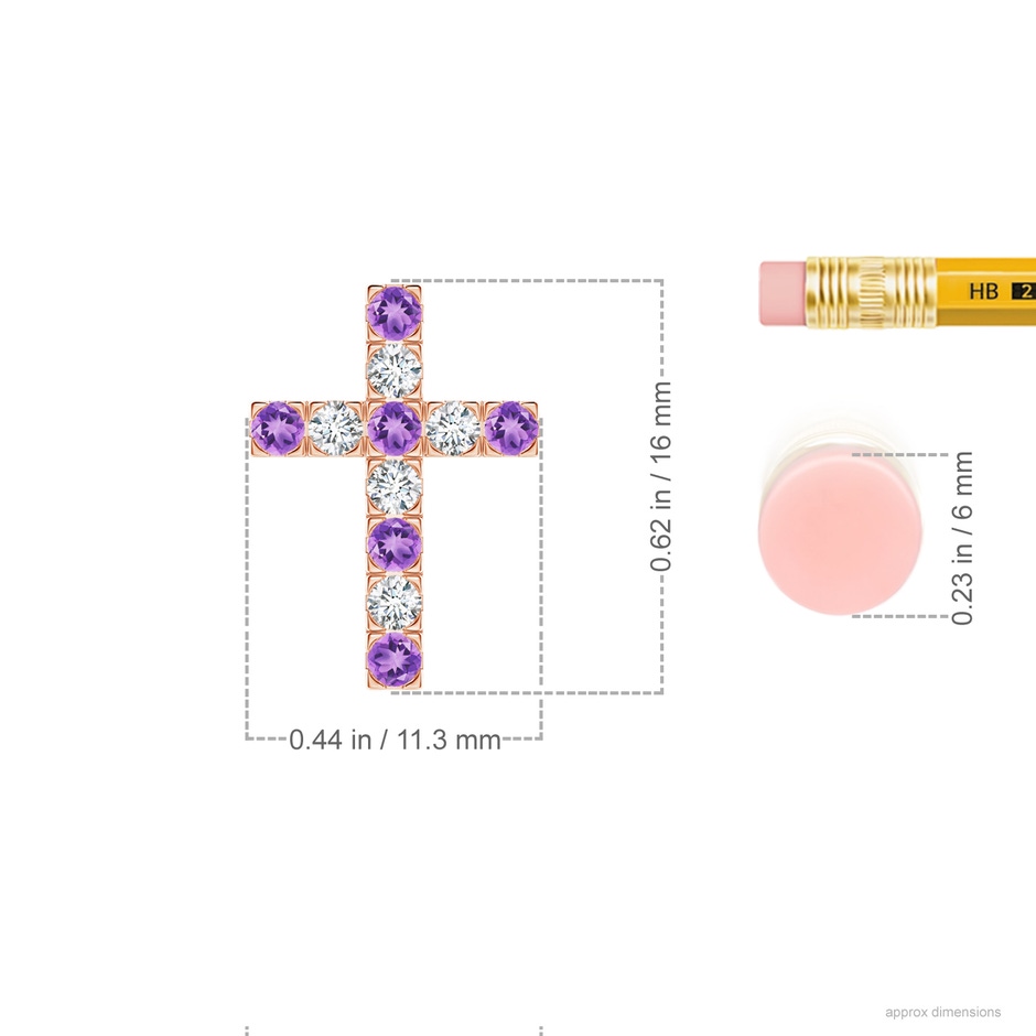 2mm A Flat Prong-Set Amethyst and Diamond Cross Pendant in Rose Gold ruler