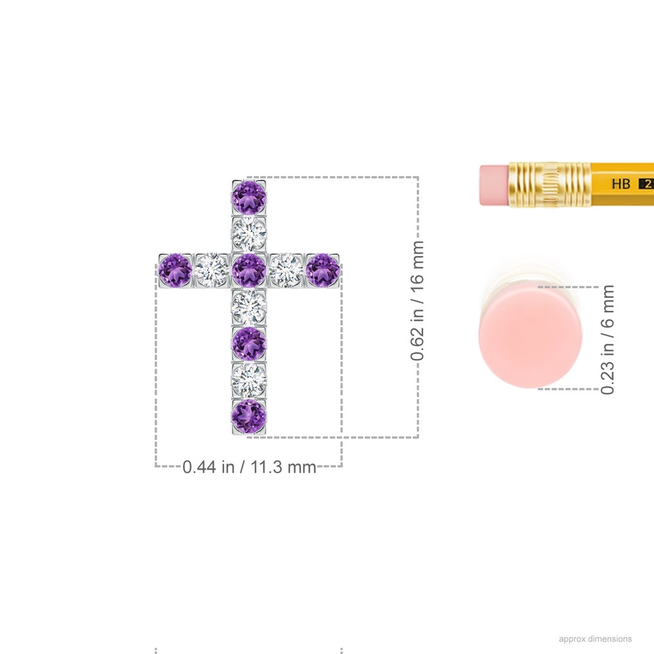 2mm AA Flat Prong-Set Amethyst and Diamond Cross Pendant in White Gold ruler