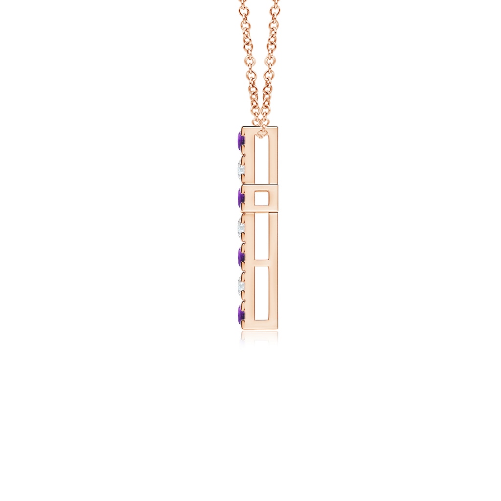 2mm AAAA Flat Prong-Set Amethyst and Diamond Cross Pendant in 18K Rose Gold - side 199