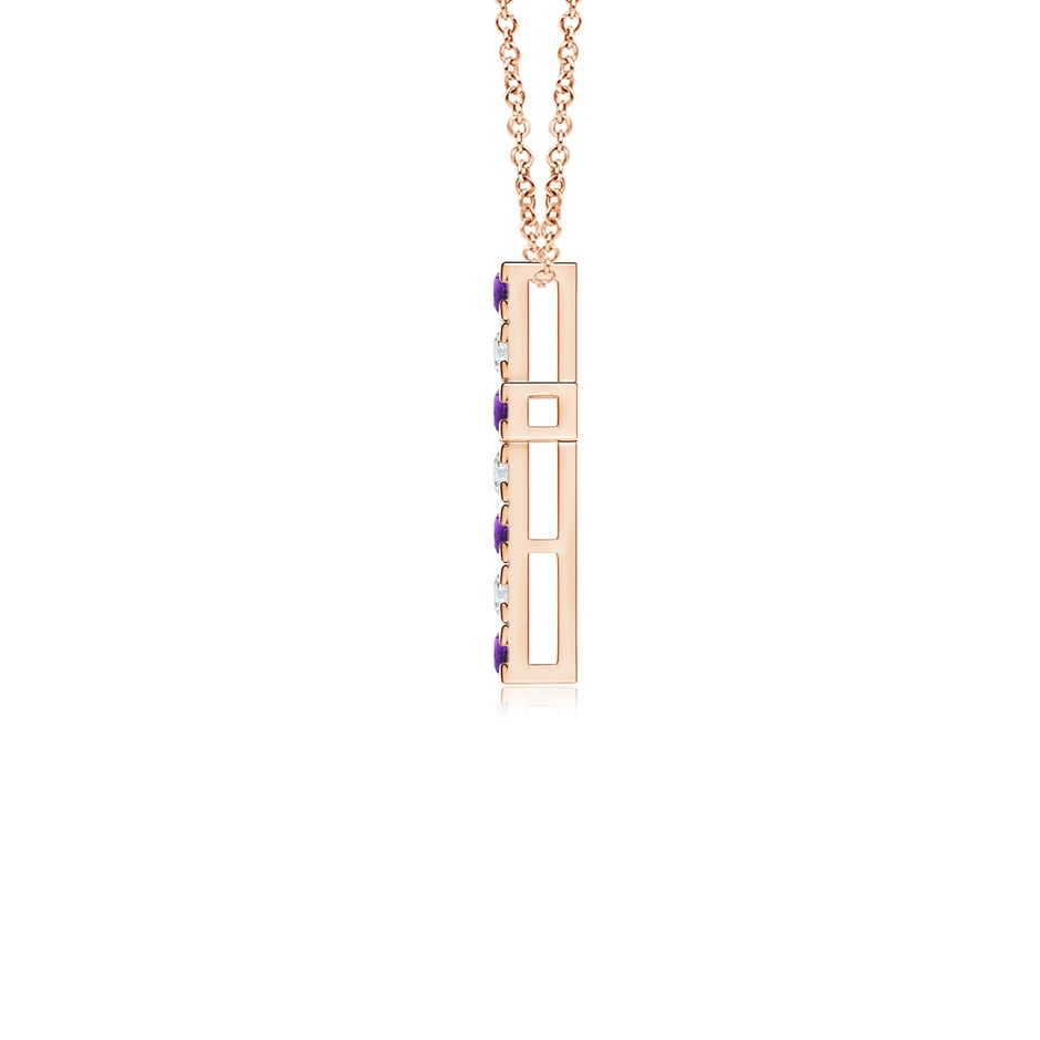 2mm AAAA Flat Prong-Set Amethyst and Diamond Cross Pendant in 18K Rose Gold side 199