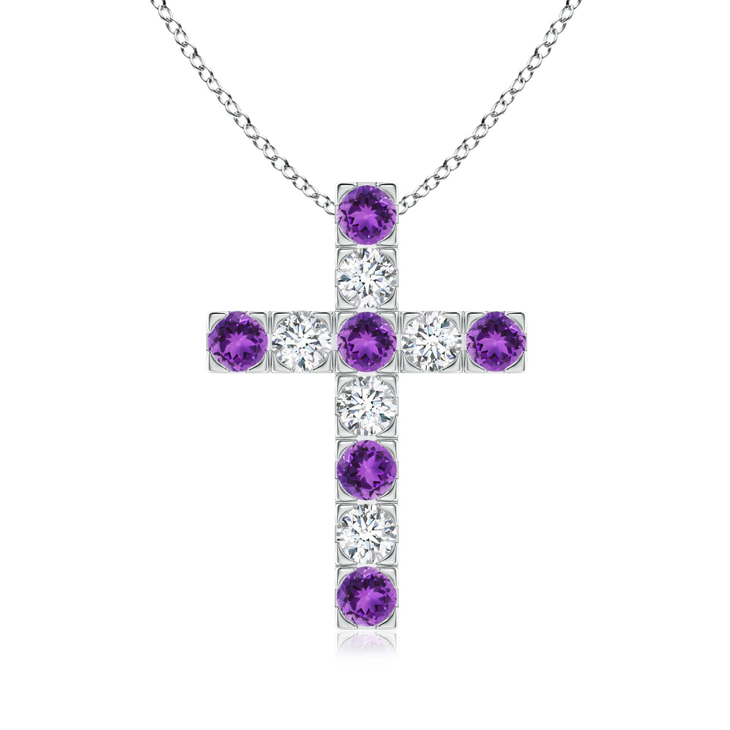 3mm AAA Flat Prong-Set Amethyst and Diamond Cross Pendant in P950 Platinum