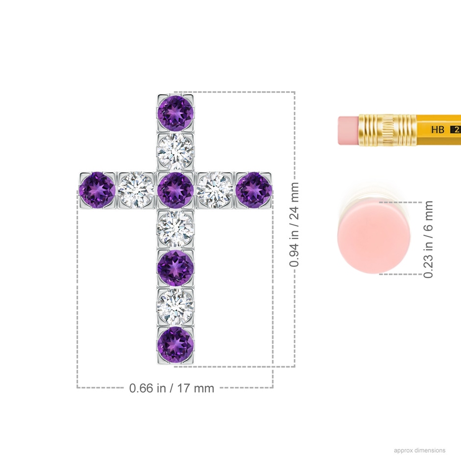 3mm AAAA Flat Prong-Set Amethyst and Diamond Cross Pendant in White Gold ruler