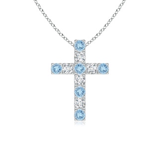 2.5mm AAA Flat Prong-Set Aquamarine and Diamond Cross Pendant in White Gold