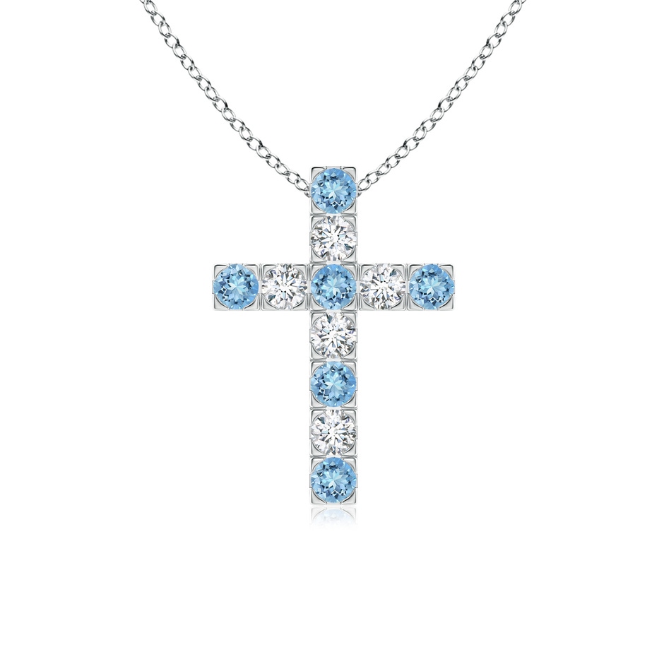 2.5mm AAAA Flat Prong-Set Aquamarine and Diamond Cross Pendant in P950 Platinum 