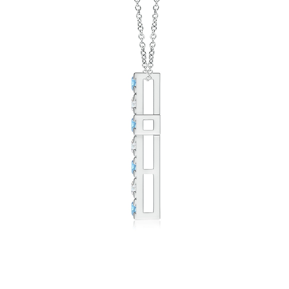 2.5mm AAAA Flat Prong-Set Aquamarine and Diamond Cross Pendant in P950 Platinum side 199