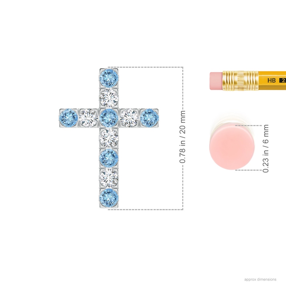 2.5mm AAAA Flat Prong-Set Aquamarine and Diamond Cross Pendant in P950 Platinum ruler