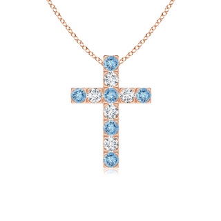 2.5mm AAAA Flat Prong-Set Aquamarine and Diamond Cross Pendant in Rose Gold