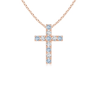 2mm A Flat Prong-Set Aquamarine and Diamond Cross Pendant in 9K Rose Gold
