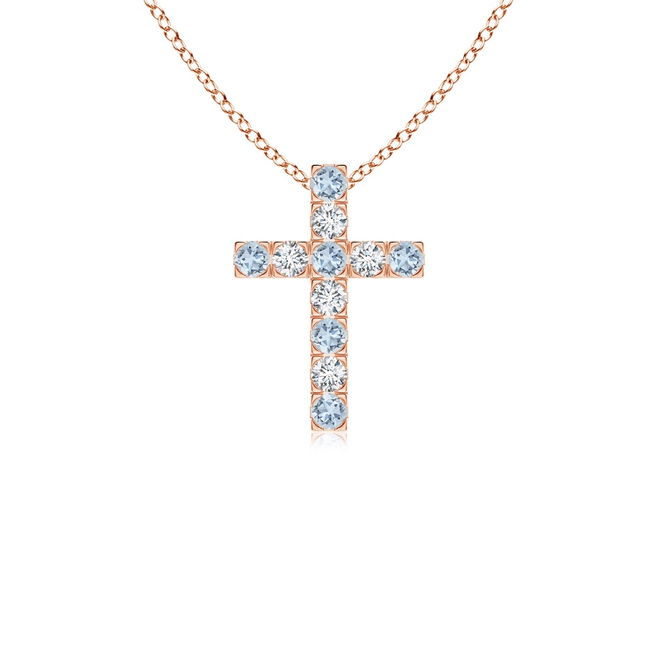 2mm A Flat Prong-Set Aquamarine and Diamond Cross Pendant in 9K Rose Gold 