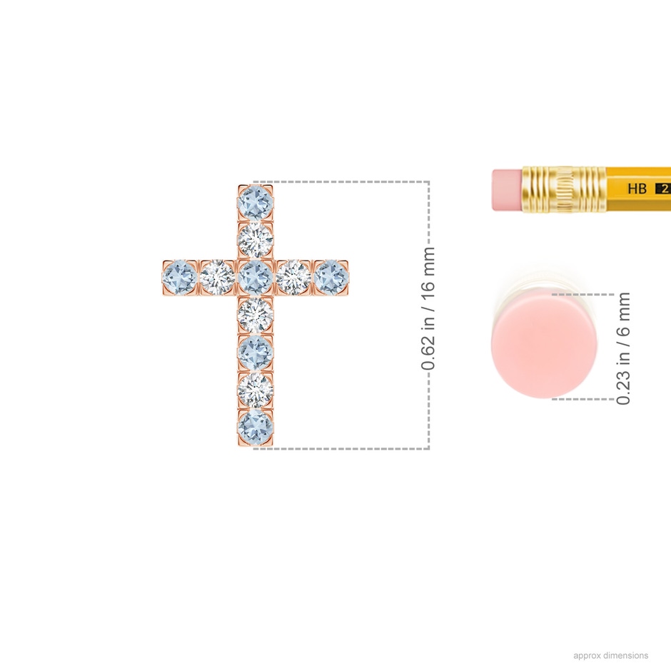 2mm A Flat Prong-Set Aquamarine and Diamond Cross Pendant in 9K Rose Gold ruler